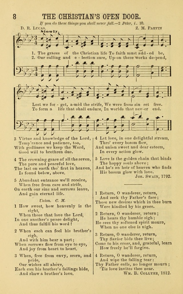 Apostolic Hymns and Songs: a collection of hymns and songs, both new and old, for the church, protracted meetings, and the Sunday school page 8