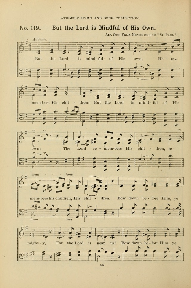 The Assembly Hymn and Song Collection: designed for use in chapel, assembly, convocation, or general exercises of schools, normals, colleges and universities. (3rd ed.) page 104