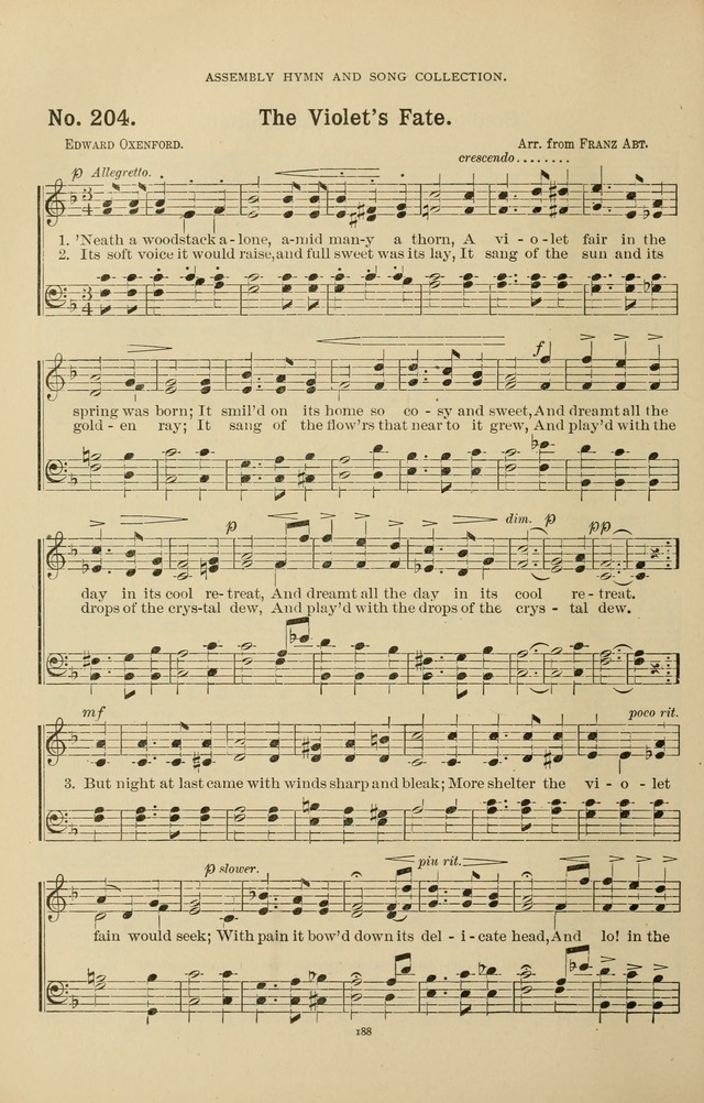 The Assembly Hymn and Song Collection: designed for use in chapel, assembly, convocation, or general exercises of schools, normals, colleges and universities. (3rd ed.) page 188
