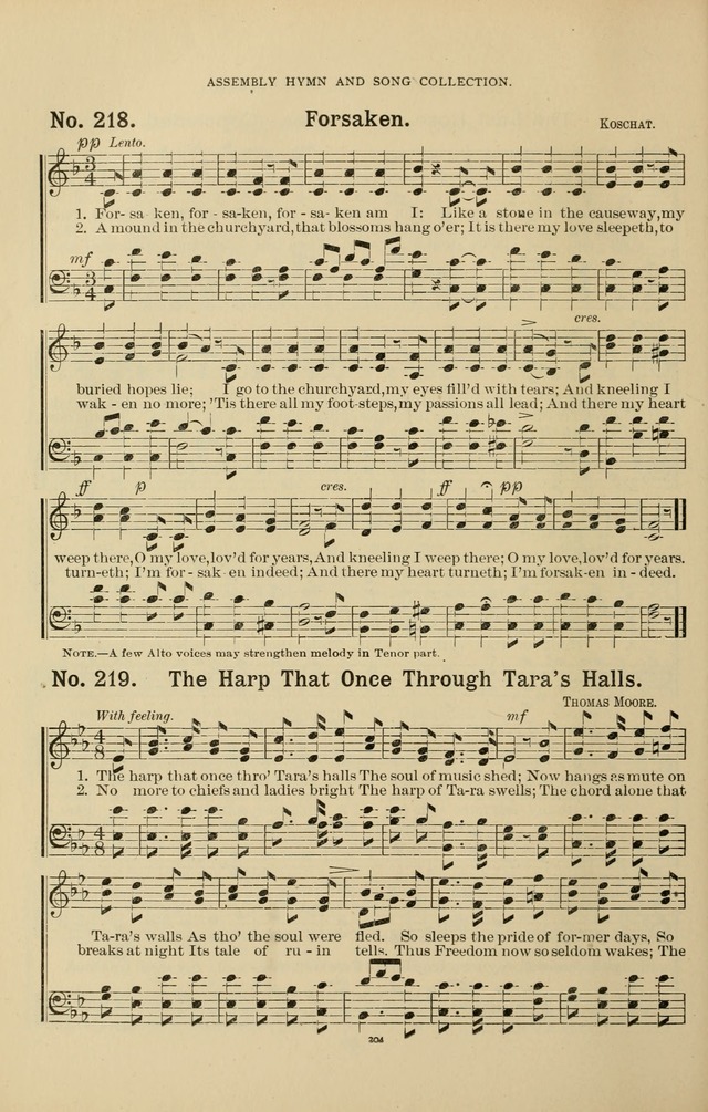 The Assembly Hymn and Song Collection: designed for use in chapel, assembly, convocation, or general exercises of schools, normals, colleges and universities. (3rd ed.) page 204