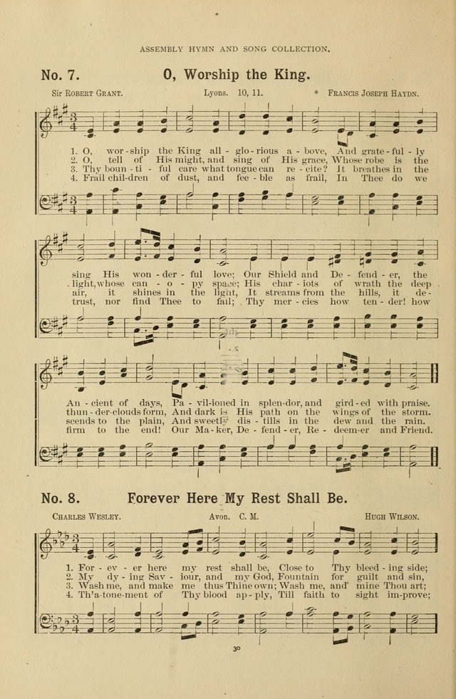 The Assembly Hymn and Song Collection: designed for use in chapel, assembly, convocation, or general exercises of schools, normals, colleges and universities. (3rd ed.) page 30