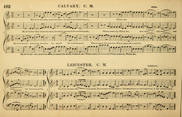 The American Vocalist: a selection of tunes, anthems, sentences, and hymns, old and new: designed for the church, the vestry, or the parlor; adapted to every variety of metre in common use. (Rev. ed.) page 102