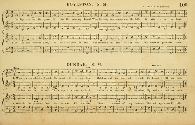 The American Vocalist: a selection of tunes, anthems, sentences, and hymns, old and new: designed for the church, the vestry, or the parlor; adapted to every variety of metre in common use. (Rev. ed.) page 109