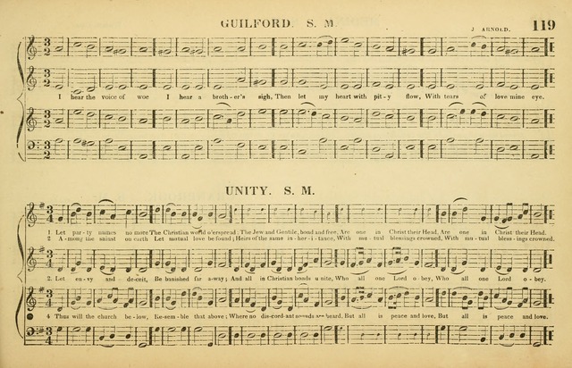 The American Vocalist: a selection of tunes, anthems, sentences, and hymns, old and new: designed for the church, the vestry, or the parlor; adapted to every variety of metre in common use. (Rev. ed.) page 119