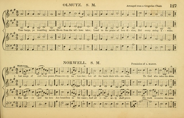The American Vocalist: a selection of tunes, anthems, sentences, and hymns, old and new: designed for the church, the vestry, or the parlor; adapted to every variety of metre in common use. (Rev. ed.) page 127