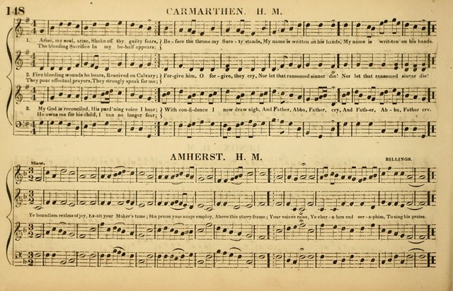 The American Vocalist: a selection of tunes, anthems, sentences, and hymns, old and new: designed for the church, the vestry, or the parlor; adapted to every variety of metre in common use. (Rev. ed.) page 148