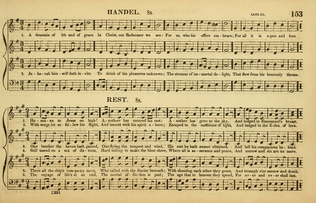 The American Vocalist: a selection of tunes, anthems, sentences, and hymns, old and new: designed for the church, the vestry, or the parlor; adapted to every variety of metre in common use. (Rev. ed.) page 153