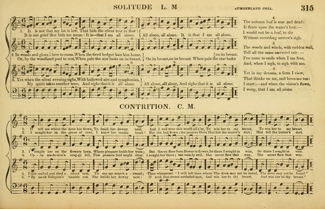 The American Vocalist: a selection of tunes, anthems, sentences, and hymns, old and new: designed for the church, the vestry, or the parlor; adapted to every variety of metre in common use. (Rev. ed.) page 315