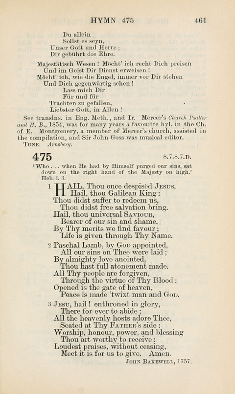 The Book of Common Praise: being the Hymn Book of the Church of England in Canada. Annotated edition page 461