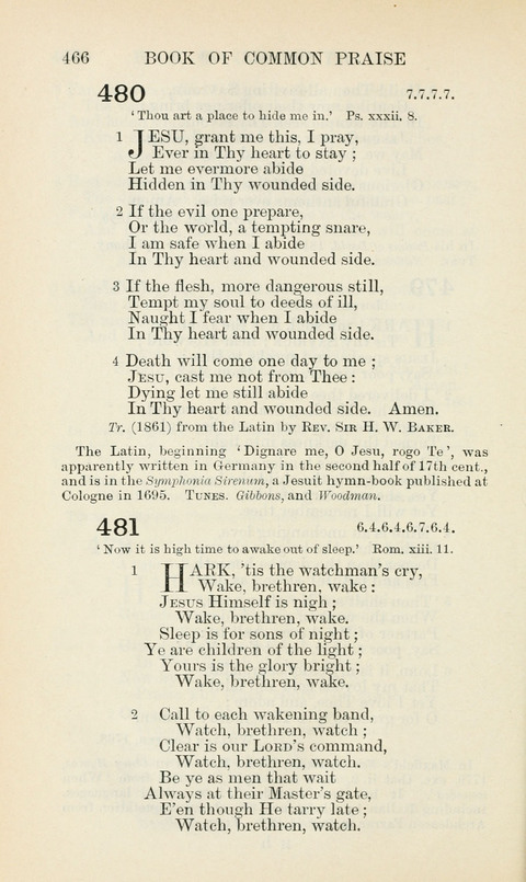 The Book of Common Praise: being the Hymn Book of the Church of England in Canada. Annotated edition page 466