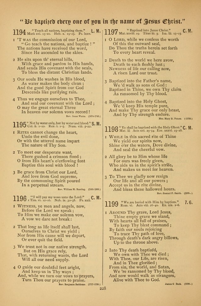 The Clifton Chapel Collection of "Psalms, Hymns, and Spiritual Songs": for public, social and family worship and private devotions at the Sanitarium, Clifton Springs, N. Y. page 228