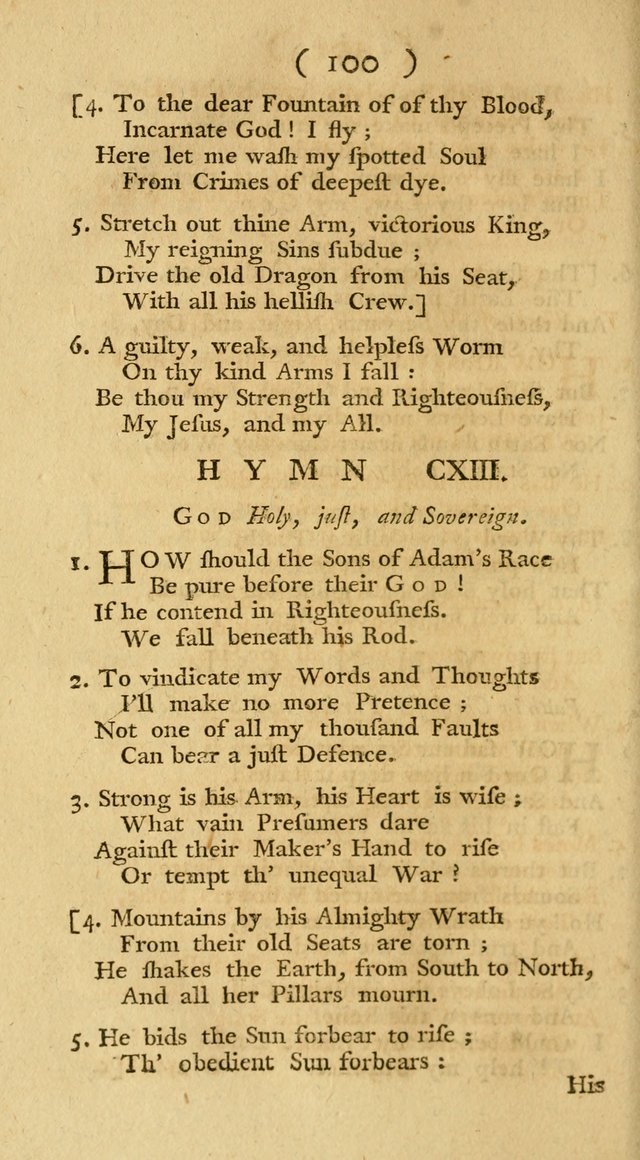 The Christians Duty, exhibited, in a series of Hymns: collected from various authors, designed for the worship of God, and for the edification of Christians (1st Ed.) page 100