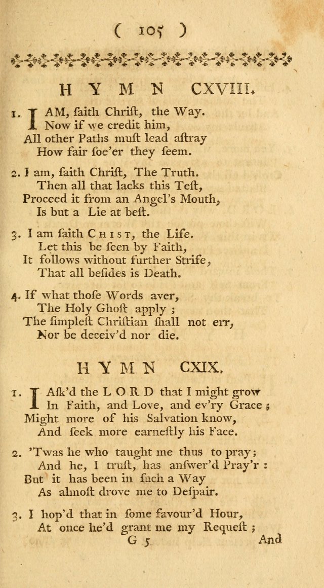 The Christians Duty, exhibited, in a series of Hymns: collected from various authors, designed for the worship of God, and for the edification of Christians (1st Ed.) page 105