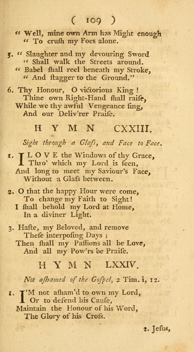 The Christians Duty, exhibited, in a series of Hymns: collected from various authors, designed for the worship of God, and for the edification of Christians (1st Ed.) page 109