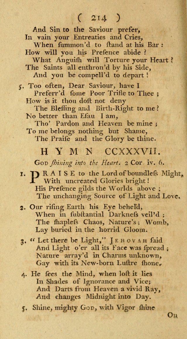 The Christians Duty, exhibited, in a series of Hymns: collected from various authors, designed for the worship of God, and for the edification of Christians (1st Ed.) page 214
