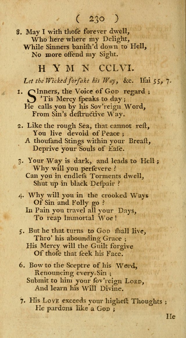 The Christians Duty, exhibited, in a series of Hymns: collected from various authors, designed for the worship of God, and for the edification of Christians (1st Ed.) page 230