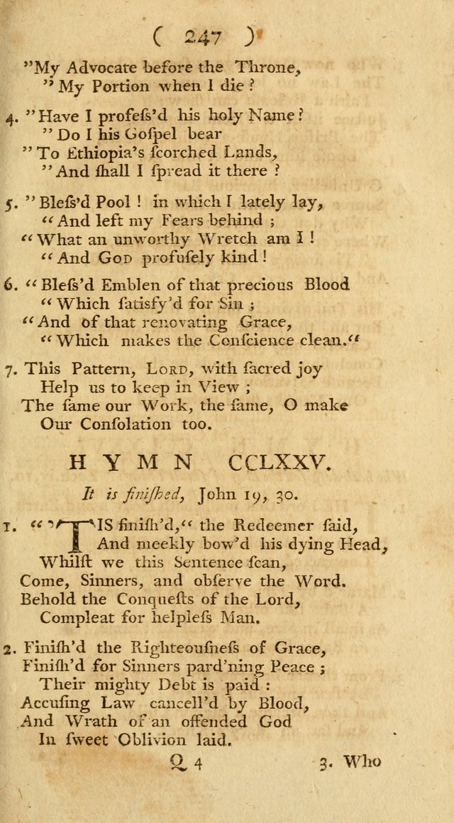 The Christians Duty, exhibited, in a series of Hymns: collected from various authors, designed for the worship of God, and for the edification of Christians (1st Ed.) page 247