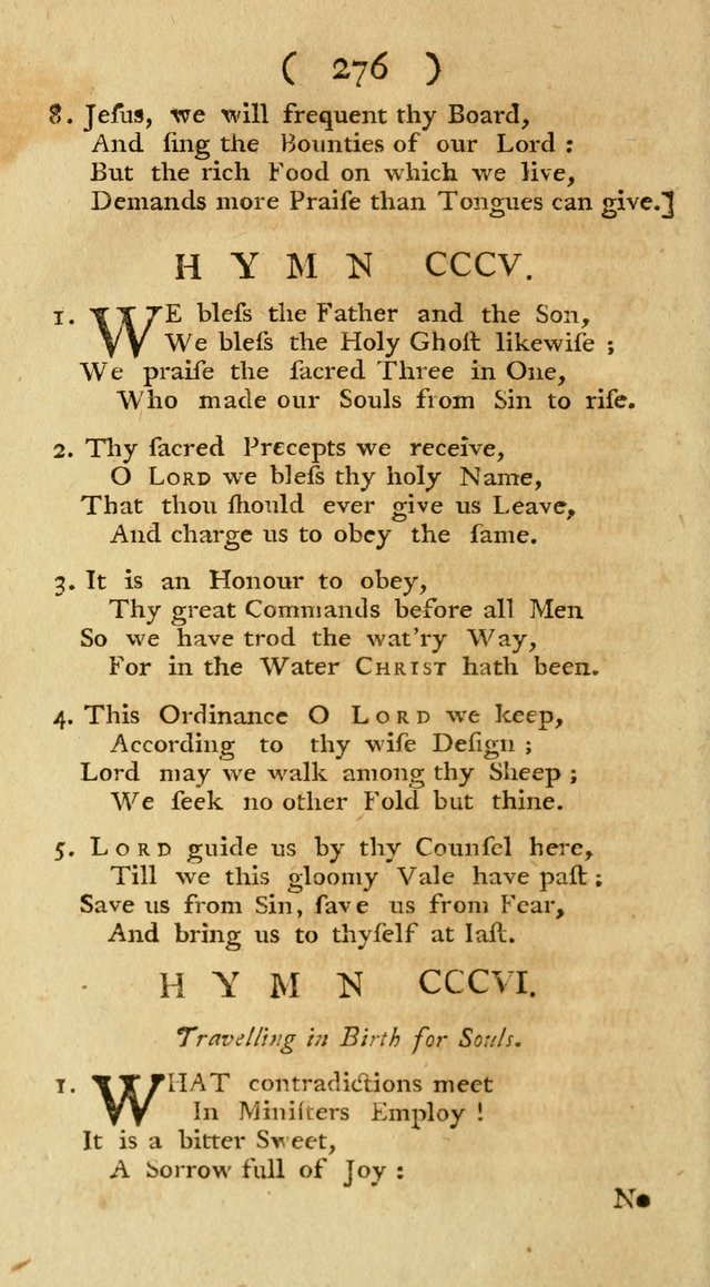 The Christians Duty, exhibited, in a series of Hymns: collected from various authors, designed for the worship of God, and for the edification of Christians (1st Ed.) page 276