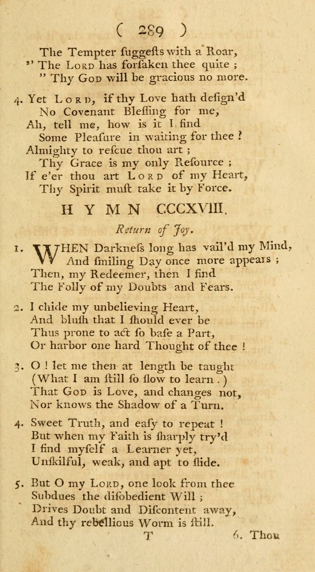 The Christians Duty, exhibited, in a series of Hymns: collected from various authors, designed for the worship of God, and for the edification of Christians (1st Ed.) page 289