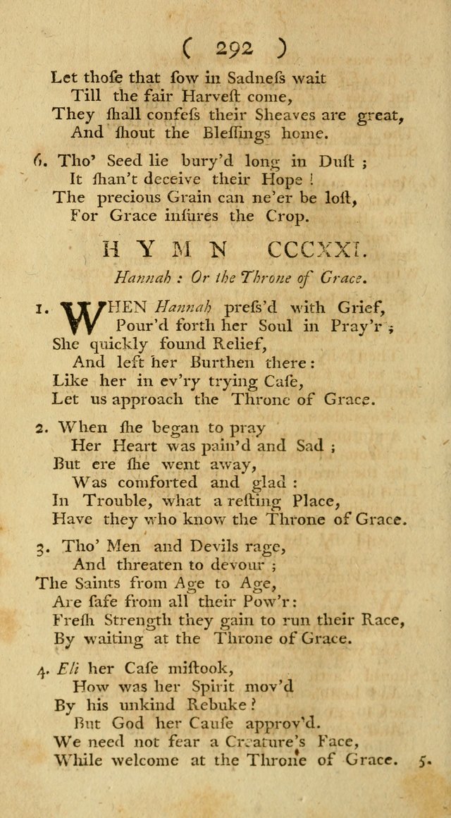 The Christians Duty, exhibited, in a series of Hymns: collected from various authors, designed for the worship of God, and for the edification of Christians (1st Ed.) page 292