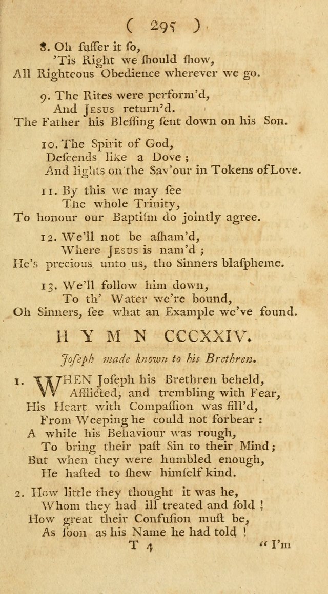 The Christians Duty, exhibited, in a series of Hymns: collected from various authors, designed for the worship of God, and for the edification of Christians (1st Ed.) page 295