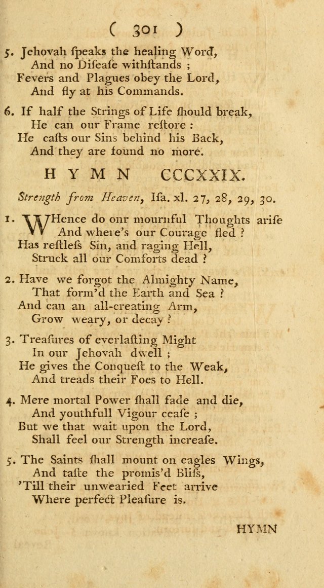 The Christians Duty, exhibited, in a series of Hymns: collected from various authors, designed for the worship of God, and for the edification of Christians (1st Ed.) page 301