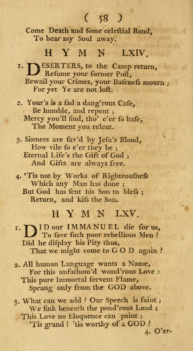 The Christians Duty, exhibited, in a series of Hymns: collected from various authors, designed for the worship of God, and for the edification of Christians (1st Ed.) page 58