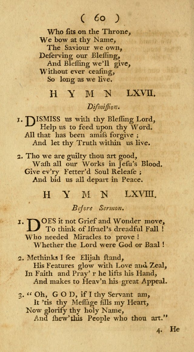 The Christians Duty, exhibited, in a series of Hymns: collected from various authors, designed for the worship of God, and for the edification of Christians (1st Ed.) page 60