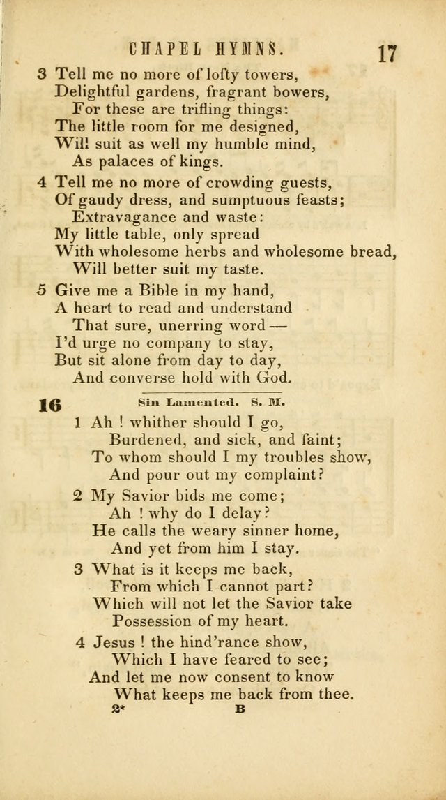 Chapel Hymns: a selection of hymns, with appropriate tunes; adapted to vestry or other social religious meetings page 17