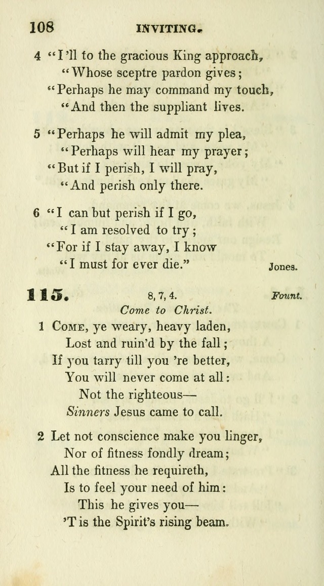 Conference Hymns : adapted to religious conferences, and meetings for prayer, to which is added a selection of the most favorite melodies in common use page 108