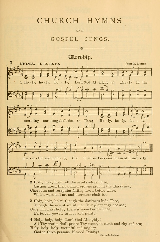 Church Hymns and Gospel Songs: for use in church services, prayer meetings, and other religious gatherings  page 1