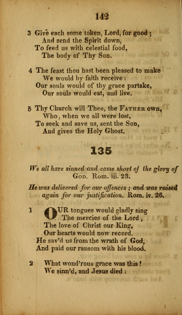 A Collection of Hymns, intended for the use of the citizens of Zion, whose privilege it is to sing the high praises of God, while passing through the wilderness, to their glorious inheritance above. page 142