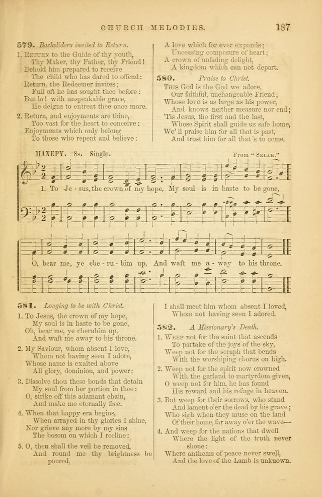 Church Melodies: collection of psalms and hymns, with appropriate music. For the use of congregations. page 187