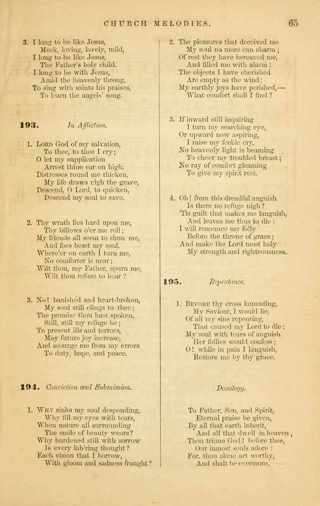 Church Melodies: collection of psalms and hymns, with appropriate music. For the use of congregations. page 65