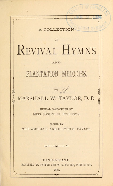A Collection of Revival Hymns and Plantation Melodies page 1