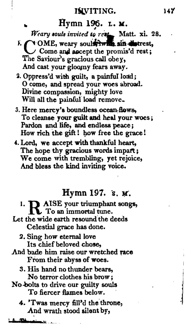 A Choice Selection of Evangelical Hymns, from various authors: for the use of the English Evangelical Lutheran Church in New York page 147