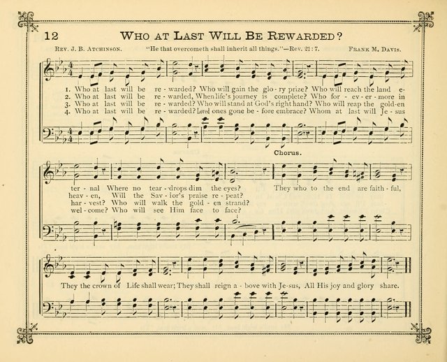 Carols of Joy: choice collection of songs and hymns for the Sunday School, Bible class, and the Home Circle to which has been added an easy method of Rudimental Instruction in Music, for Weekday Study page 12