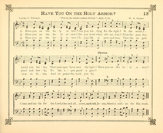 Carols of Joy: choice collection of songs and hymns for the Sunday School, Bible class, and the Home Circle to which has been added an easy method of Rudimental Instruction in Music, for Weekday Study page 13