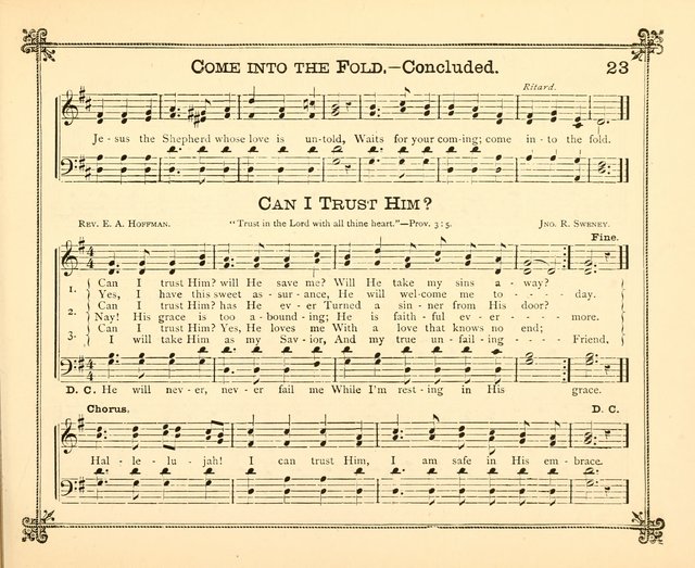 Carols of Joy: choice collection of songs and hymns for the Sunday School, Bible class, and the Home Circle to which has been added an easy method of Rudimental Instruction in Music, for Weekday Study page 23