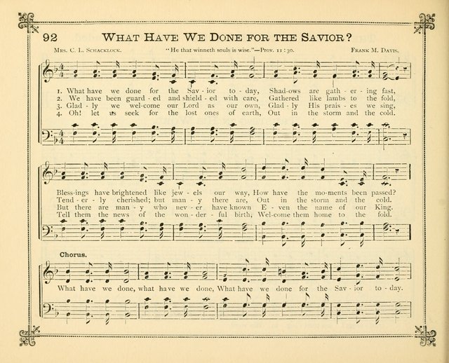 Carols of Joy: choice collection of songs and hymns for the Sunday School, Bible class, and the Home Circle to which has been added an easy method of Rudimental Instruction in Music, for Weekday Study page 92