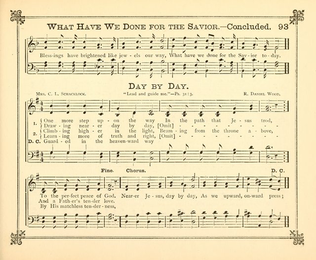 Carols of Joy: choice collection of songs and hymns for the Sunday School, Bible class, and the Home Circle to which has been added an easy method of Rudimental Instruction in Music, for Weekday Study page 93