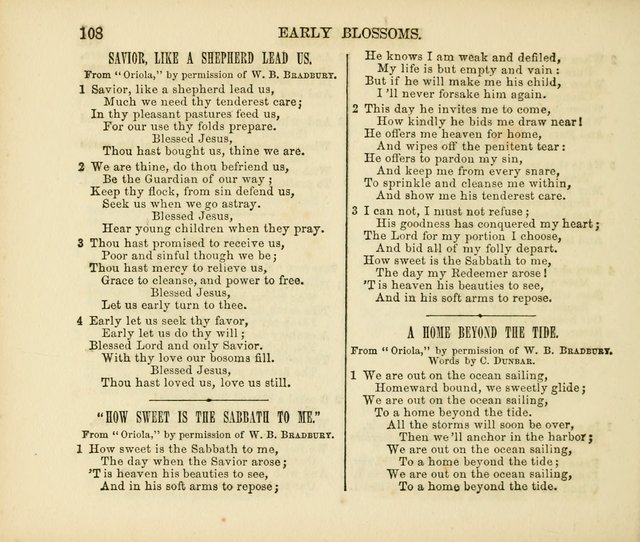 Early Blossoms: a collection of music for Sabbath schools, with rudiments page 108