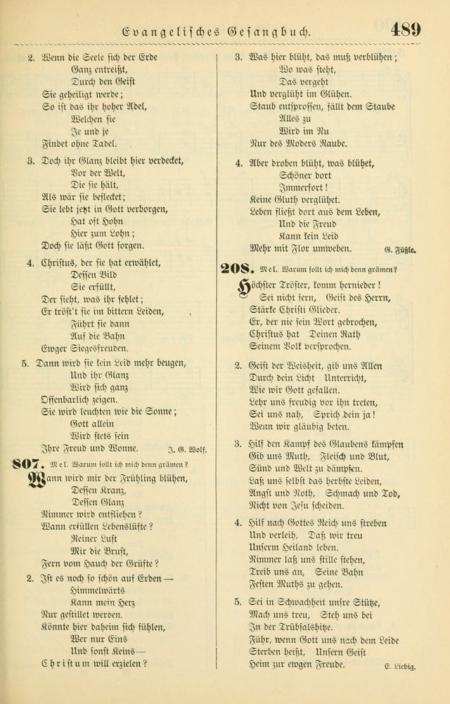 Evangelisches Gesangbuch mit vierstimmigen Melodien: für den öffentlichen und häuslichen Gottesdienst page 489