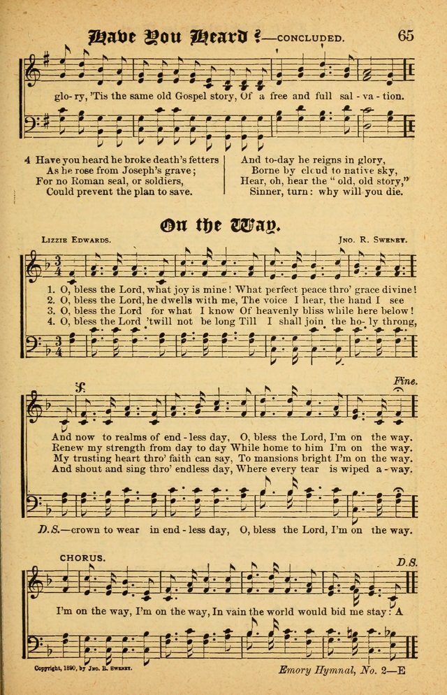The Emory Hymnal No. 2: sacred hymns and music for use in public worship, Sunday-schools, social meetings and family worship page 65