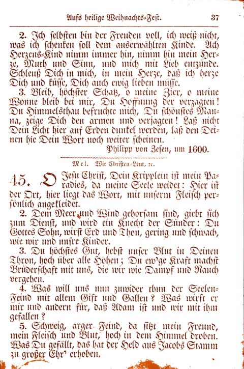 Evangelisch-Lutherisches Gesang-Buch: worin die gebräuchlichsten alten Kirchen-Lieder Dr. M. Lutheri und anderer reinen lehrer und zeugen Gottes, zur Befoerderung der wahren ... (2. verm. Aus.) page 37