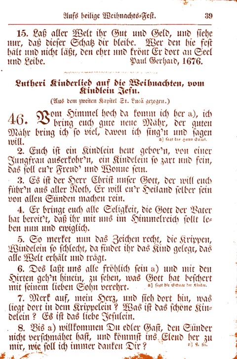 Evangelisch-Lutherisches Gesang-Buch: worin die gebräuchlichsten alten Kirchen-Lieder Dr. M. Lutheri und anderer reinen lehrer und zeugen Gottes, zur Befoerderung der wahren ... (2. verm. Aus.) page 39