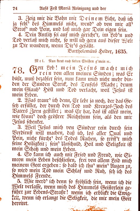 Evangelisch-Lutherisches Gesang-Buch: worin die gebräuchlichsten alten Kirchen-Lieder Dr. M. Lutheri und anderer reinen lehrer und zeugen Gottes, zur Befoerderung der wahren ... (2. verm. Aus.) page 74