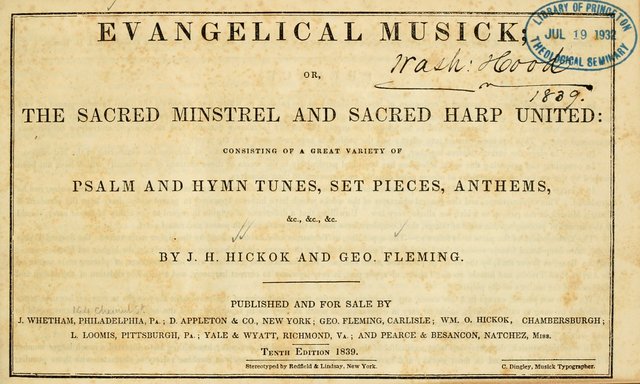 Evangelical Musick: or, The Sacred Minstrel and Sacred Harp United: consisting of a great variety of psalm and hymn tunes, set pieces, anthems, etc. (10th ed) page 1