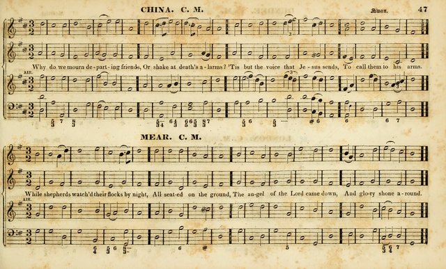 Evangelical Musick: or, The Sacred Minstrel and Sacred Harp United: consisting of a great variety of psalm and hymn tunes, set pieces, anthems, etc. (10th ed) page 47