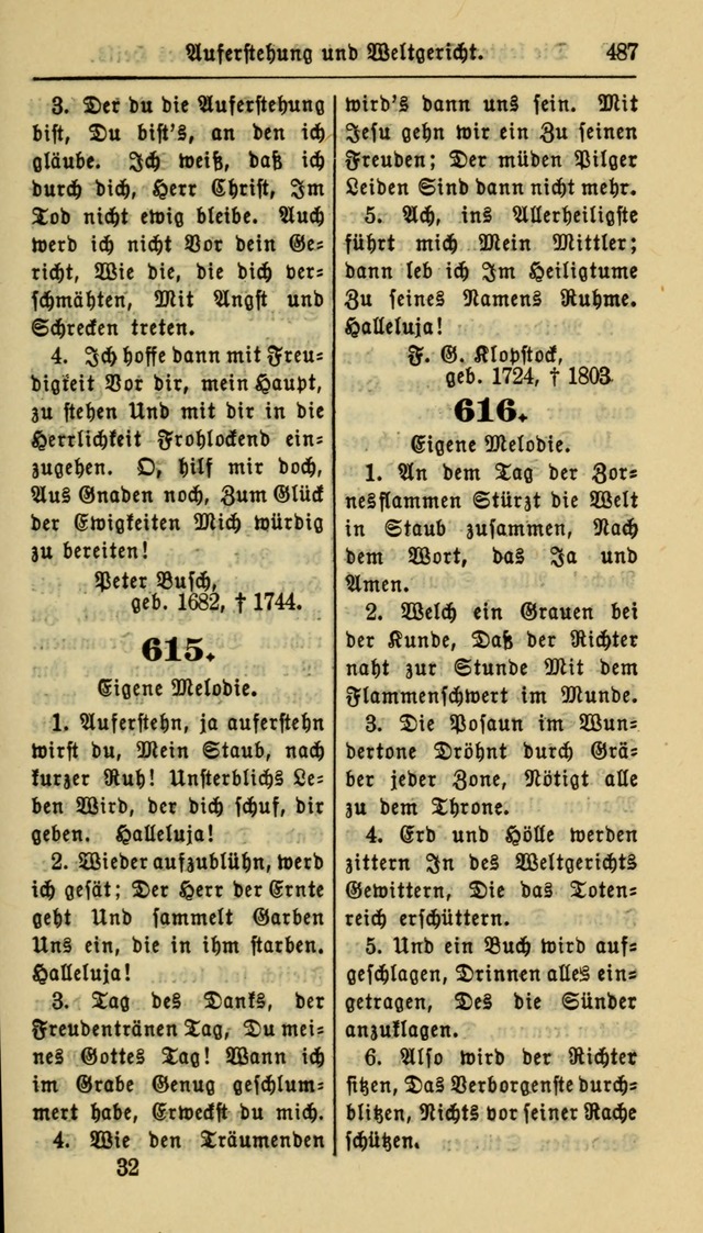 Gesangbuch der Evangelischen Kirche: herausgegeben von der Deutschen Evangelischen Synode von Nord-Amerika page 487